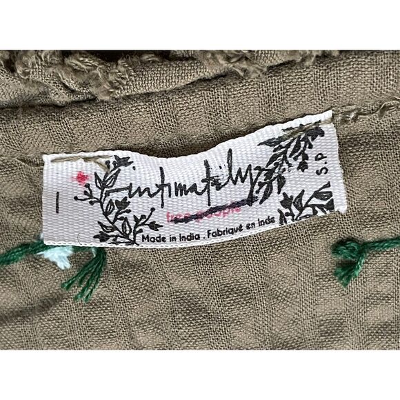 Free People Intimately Women's S Green Blouse Cotton Top Front Button Embroidery - Picture 4 of 9